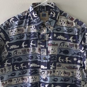 Blue Kahala Hawaiian Print Collared Aloha Shirt